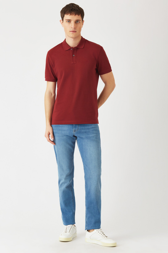 Erkek Petek Yakalı Basic Regular Fit T-Shirt BORDO - Bisse