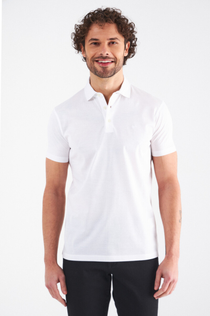 Regular Fit Petek Polo Yaka Basic Beyaz Erkek T-Shirt - Bisse