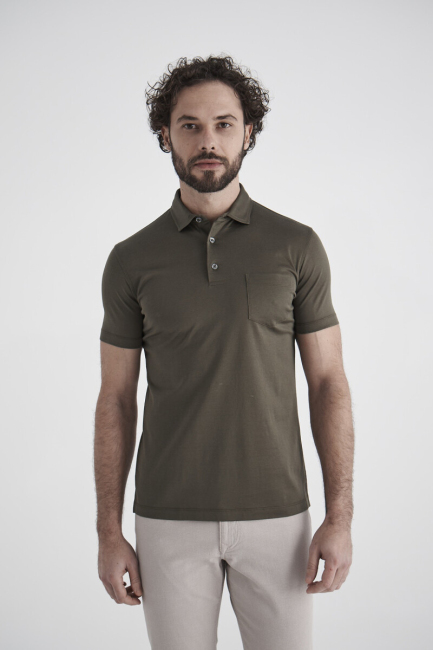 Erkek Polo Yaka T-Shirt Haki - Bisse