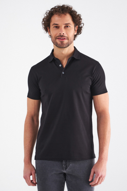 Erkek Polo Yaka T-Shirt Sıyah - Bisse