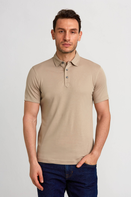 MERSERİZE PİKE POLO YAKA T-SHIRT Bej - Bisse