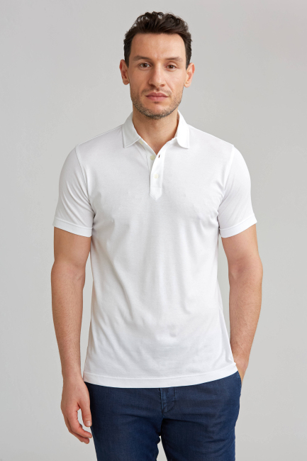 MERSERİZE PİKE POLO YAKA T-SHIRT Beyaz - Bisse