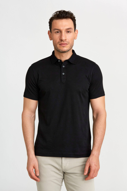 MERSERİZE PİKE POLO YAKA T-SHIRT Sıyah - Bisse