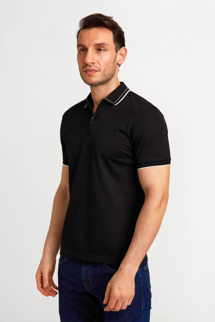 Polo Yaka T-Shirt Sıyah - Bisse