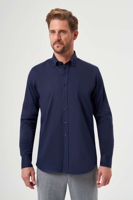 GM 232026 UK PAJAMA COLLAR PLAIN SHIRT Navy Blue - Bisse