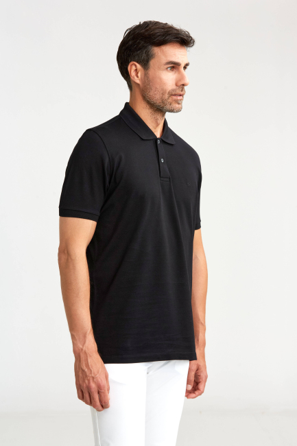 MERSERİZE PİKE POLO YAKA T-SHIRT Sıyah - Bisse